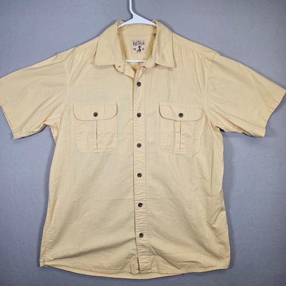 RedHead Brand Co Mens‎ Short Sleeve Button Down Utility Shirt Yellow Large